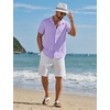 image:imageCOOFANDY Mens Short Sleeve Casual Button Down Shirts Textured Summer Beach ShirtLight Purple