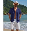 image:imageCOOFANDY Mens Short Sleeve Casual Button Down Shirts Textured Summer Beach ShirtNavy Blue