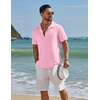 image:imageCOOFANDY Mens Short Sleeve Casual Button Down Shirts Textured Summer Beach ShirtPink