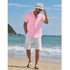 image:imageCOOFANDY Mens Short Sleeve Casual Button Down Shirts Textured Summer Beach ShirtPink
