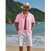 image:imageCOOFANDY Mens Short Sleeve Casual Button Down Shirts Textured Summer Beach ShirtPink
