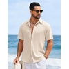 image:imageCOOFANDY Mens Short Sleeve Casual Shirts Button Down Striped Summer Shirts Textured Vacation Beach ShirtA WhiteBeige
