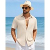 image:imageCOOFANDY Mens Short Sleeve Casual Shirts Button Down Striped Summer Shirts Textured Vacation Beach ShirtA WhiteBeige