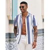 image:imageCOOFANDY Mens Short Sleeve Casual Shirts Button Down Striped Summer Shirts Textured Vacation Beach ShirtA WhiteDark Blue