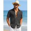 image:imageCOOFANDY Mens Short Sleeve Casual Shirts Button Down Striped Summer Shirts Textured Vacation Beach ShirtB BlackDark Grey