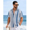 image:imageCOOFANDY Mens Short Sleeve Casual Shirts Button Down Striped Summer Shirts Textured Vacation Beach ShirtB WhiteBlue 02