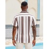 image:imageCOOFANDY Mens Short Sleeve Casual Shirts Button Down Striped Summer Shirts Textured Vacation Beach ShirtB WhiteBrown