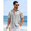 image:imageCOOFANDY Mens Short Sleeve Casual Shirts Button Down Striped Summer Shirts Textured Vacation Beach ShirtB WhiteDark Grey