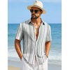 image:imageCOOFANDY Mens Short Sleeve Casual Shirts Button Down Striped Summer Shirts Textured Vacation Beach ShirtB WhiteDark Grey