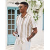 image:imageCOOFANDY Mens Short Sleeve Casual Shirts Button Down Striped Summer Shirts Textured Vacation Beach ShirtB WhiteKhaki