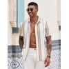 image:imageCOOFANDY Mens Short Sleeve Casual Shirts Button Down Striped Summer Shirts Textured Vacation Beach ShirtB WhiteKhaki