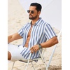 image:imageCOOFANDY Mens Short Sleeve Casual Shirts Button Down Striped Summer Shirts Textured Vacation Beach ShirtB WhiteLight Blue