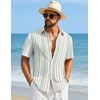 image:imageCOOFANDY Mens Short Sleeve Casual Shirts Button Down Striped Summer Shirts Textured Vacation Beach ShirtB WhiteLight Green