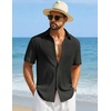 image:imageCOOFANDY Mens Short Sleeve Casual Shirts Button Down Striped Summer Shirts Textured Vacation Beach ShirtD Pure Black