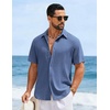 image:imageCOOFANDY Mens Short Sleeve Casual Shirts Button Down Striped Summer Shirts Textured Vacation Beach ShirtGrey Blue
