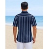 image:imageCOOFANDY Mens Short Sleeve Casual Shirts Button Down Striped Summer Shirts Textured Vacation Beach ShirtNavy BlueDark Grey