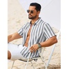image:imageCOOFANDY Mens Short Sleeve Casual Shirts Button Down Striped Summer Shirts Textured Vacation Beach ShirtWhiteDark Grey