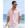image:imageCOOFANDY Mens Short Sleeve Casual Shirts Button Down Striped Summer Shirts Textured Vacation Beach ShirtWhitePink