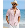 image:imageCOOFANDY Mens Short Sleeve Casual Shirts Button Down Striped Summer Shirts Textured Vacation Beach ShirtWhitePink