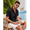 image:imageCOOFANDY Mens Short Sleeve Cuban Guayabera Shirt Casual Summer Beach Button Down ShirtsAblack