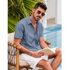 image:imageCOOFANDY Mens Short Sleeve Cuban Guayabera Shirt Casual Summer Beach Button Down ShirtsAblue