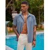 image:imageCOOFANDY Mens Short Sleeve Cuban Guayabera Shirt Casual Summer Beach Button Down ShirtsAblue