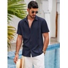 image:imageCOOFANDY Mens Short Sleeve Cuban Guayabera Shirt Casual Summer Beach Button Down ShirtsAnavy Blue