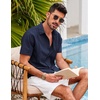 image:imageCOOFANDY Mens Short Sleeve Cuban Guayabera Shirt Casual Summer Beach Button Down ShirtsAnavy Blue