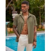 image:imageCOOFANDY Mens Short Sleeve Cuban Guayabera Shirt Casual Summer Beach Button Down ShirtsArmy Green