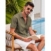 image:imageCOOFANDY Mens Short Sleeve Cuban Guayabera Shirt Casual Summer Beach Button Down ShirtsArmy Green