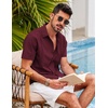 image:imageCOOFANDY Mens Short Sleeve Cuban Guayabera Shirt Casual Summer Beach Button Down ShirtsAwine Red