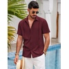 image:imageCOOFANDY Mens Short Sleeve Cuban Guayabera Shirt Casual Summer Beach Button Down ShirtsAwine Red