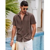 image:imageCOOFANDY Mens Short Sleeve Cuban Guayabera Shirt Casual Summer Beach Button Down ShirtsBrown