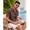 image:imageCOOFANDY Mens Short Sleeve Cuban Guayabera Shirt Casual Summer Beach Button Down ShirtsBrown