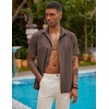 image:imageCOOFANDY Mens Short Sleeve Cuban Guayabera Shirt Casual Summer Beach Button Down ShirtsBrown