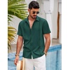 image:imageCOOFANDY Mens Short Sleeve Cuban Guayabera Shirt Casual Summer Beach Button Down ShirtsDark Green