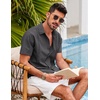 image:imageCOOFANDY Mens Short Sleeve Cuban Guayabera Shirt Casual Summer Beach Button Down ShirtsDeep Grey