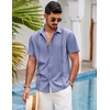 image:imageCOOFANDY Mens Short Sleeve Cuban Guayabera Shirt Casual Summer Beach Button Down ShirtsGrey Blue