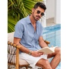 image:imageCOOFANDY Mens Short Sleeve Cuban Guayabera Shirt Casual Summer Beach Button Down ShirtsLight Blue