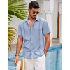 image:imageCOOFANDY Mens Short Sleeve Cuban Guayabera Shirt Casual Summer Beach Button Down ShirtsLight Blue