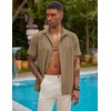 image:imageCOOFANDY Mens Short Sleeve Cuban Guayabera Shirt Casual Summer Beach Button Down ShirtsLight Brown