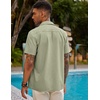 image:imageCOOFANDY Mens Short Sleeve Cuban Guayabera Shirt Casual Summer Beach Button Down ShirtsLight Green