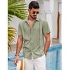 image:imageCOOFANDY Mens Short Sleeve Cuban Guayabera Shirt Casual Summer Beach Button Down ShirtsLight Green