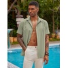 image:imageCOOFANDY Mens Short Sleeve Cuban Guayabera Shirt Casual Summer Beach Button Down ShirtsLight Green
