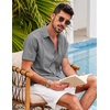 image:imageCOOFANDY Mens Short Sleeve Cuban Guayabera Shirt Casual Summer Beach Button Down ShirtsLight Grey