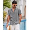 image:imageCOOFANDY Mens Short Sleeve Cuban Guayabera Shirt Casual Summer Beach Button Down ShirtsLight Grey
