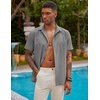 image:imageCOOFANDY Mens Short Sleeve Cuban Guayabera Shirt Casual Summer Beach Button Down ShirtsLight Grey
