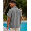 image:imageCOOFANDY Mens Short Sleeve Cuban Guayabera Shirt Casual Summer Beach Button Down ShirtsLight Grey