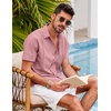 image:imageCOOFANDY Mens Short Sleeve Cuban Guayabera Shirt Casual Summer Beach Button Down ShirtsLight Pink