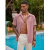 image:imageCOOFANDY Mens Short Sleeve Cuban Guayabera Shirt Casual Summer Beach Button Down ShirtsLight Pink